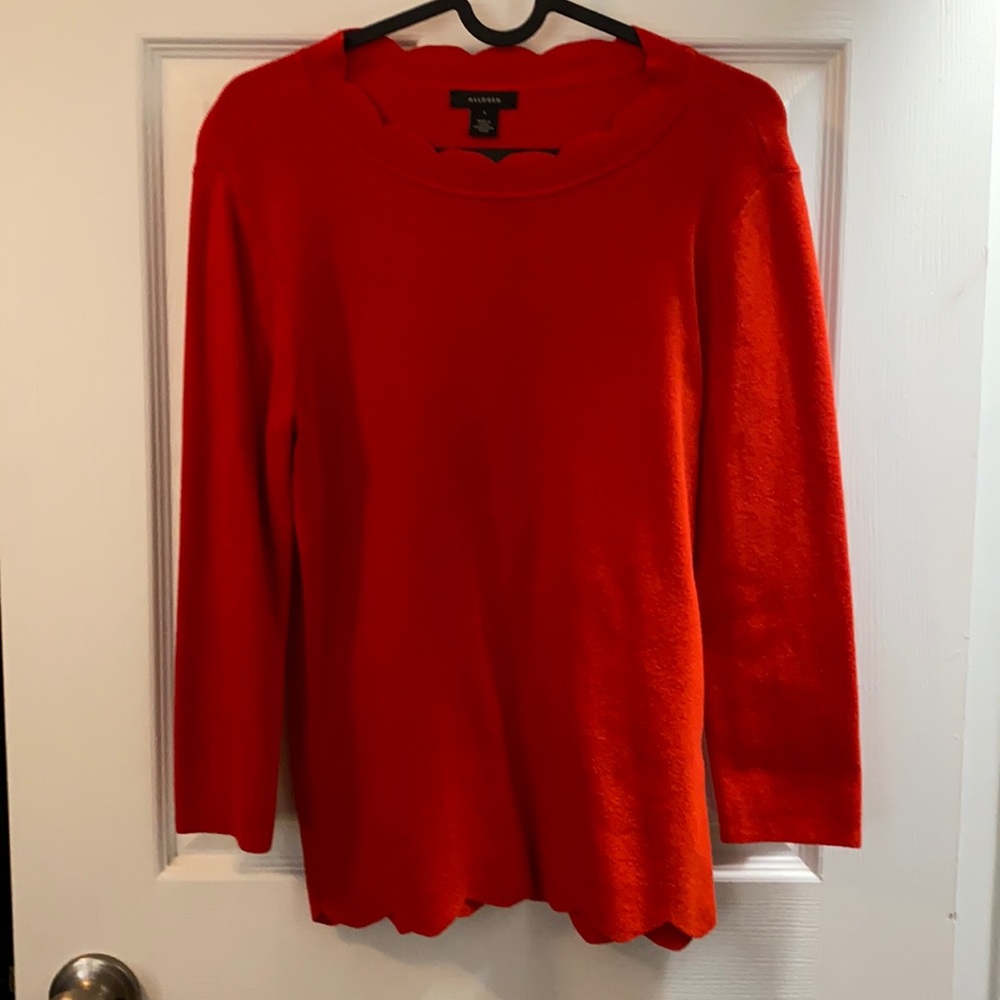 Halogen Scalloped neck and hem Red Sweater